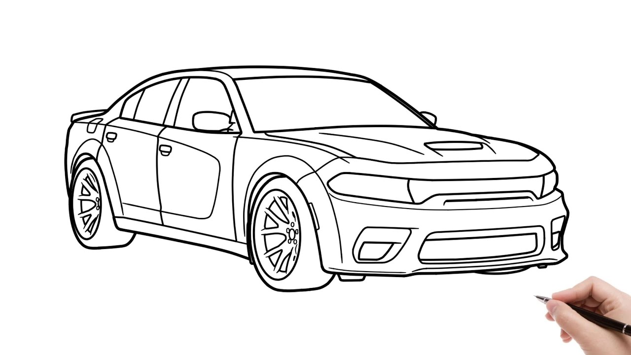 Drawing dodge charger srt hellcat redeye step by step how to draw a dodge uscle car