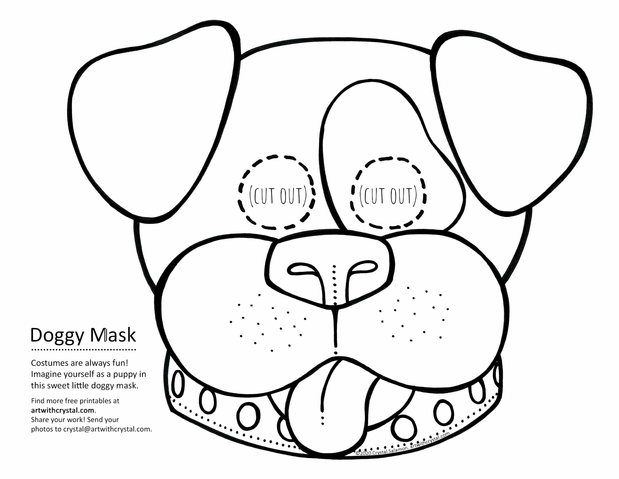 Doggy mask free printable colouring page by crystal salamon