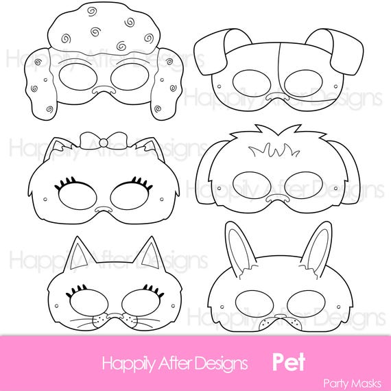 Pet animal printable coloring masks poodle mask pomeranian mask cat mask bunny mask kitty costume rabbit costume puppy mask