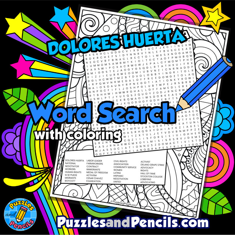 Dolores huerta word search puzzle with coloring hispanic women in history wordsearch made by teachers