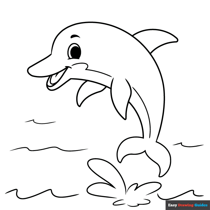 Dolphin in cartoon style coloring page easy drawing guides