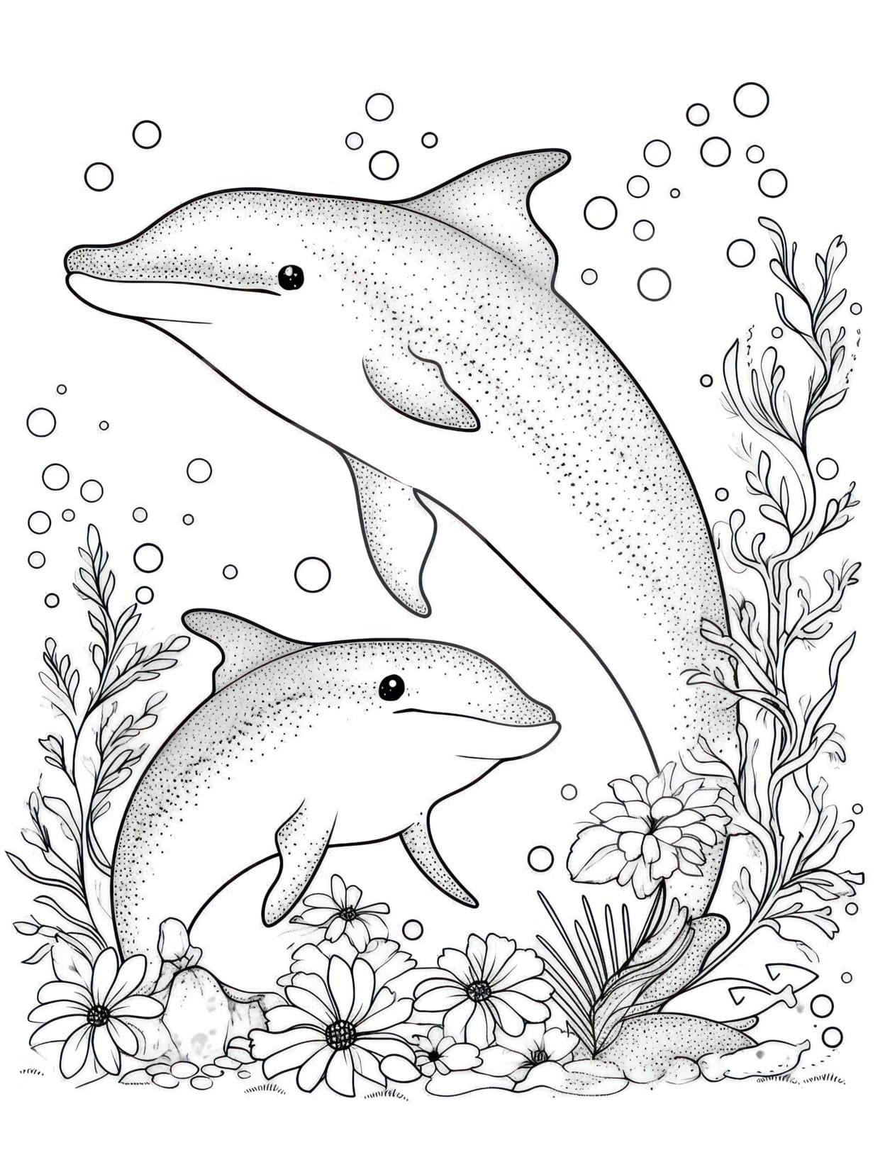 Dolphin coloring pages for kids and adults