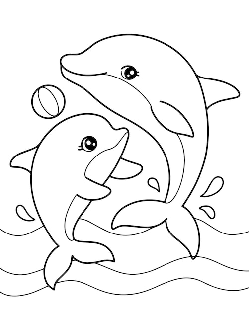 Premium vector dolphins coloring page illustration