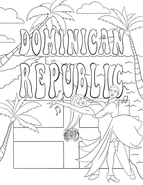 Dominican republic printable coloring page for kids adults instant download