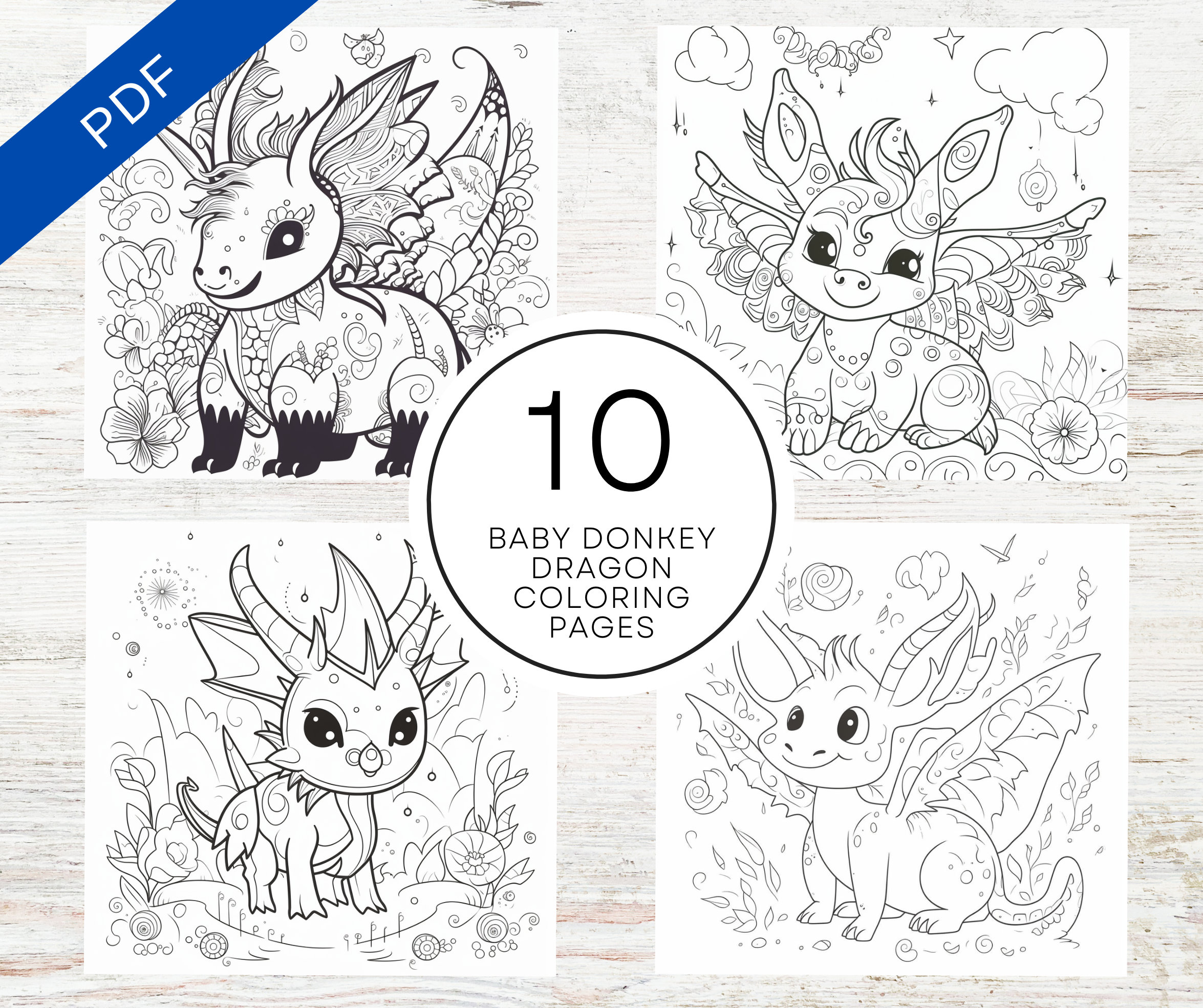 Baby donkey dragon coloring pages printable pdf a cute magical coloring sheets for kids adults