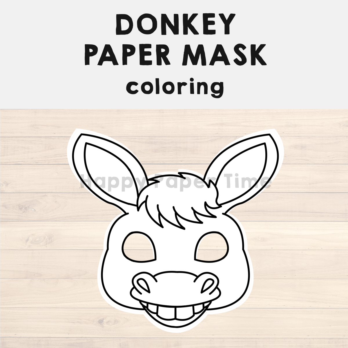 Donkey paper mask printable farm animal coloring craft activity costume made by teachers