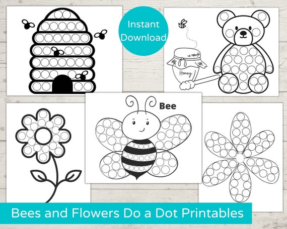 Bees and flowers dot marker printables do a dot printable toddler activity bees and flowers dot art dot marker activity instant download