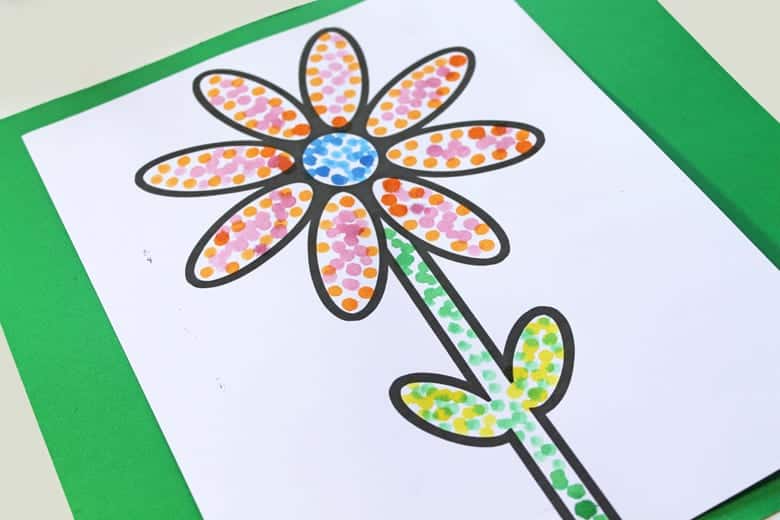 Easy printable flower dot painting craft template to make