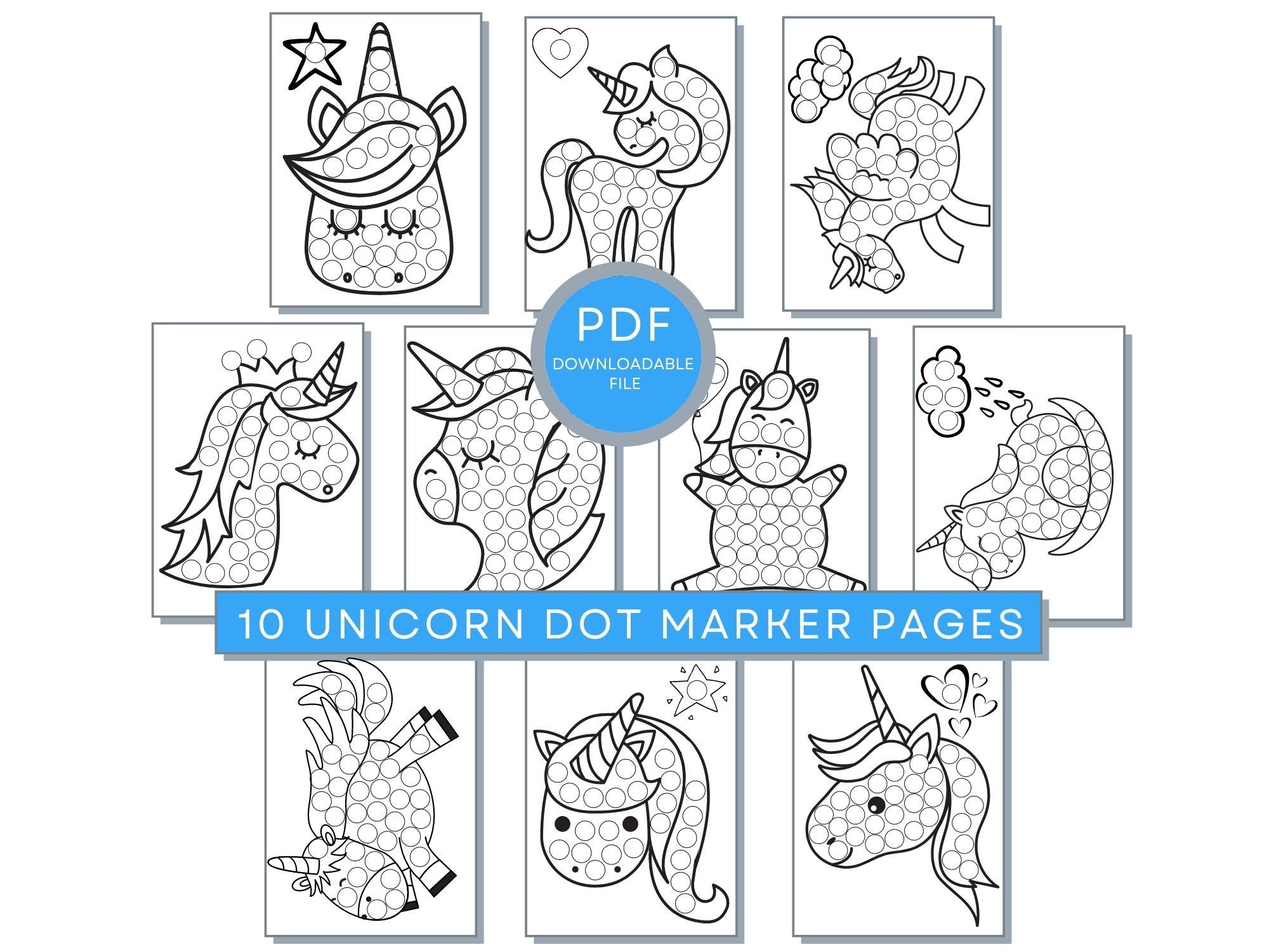 Unicorn dot marker coloring pages printable pdf coloring activity pages for kids unicorn dot coloring pages unicorn do a dot painting