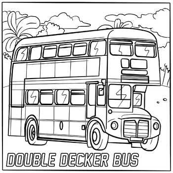 Doube decker bus heavy transportation vehicle coloring page book