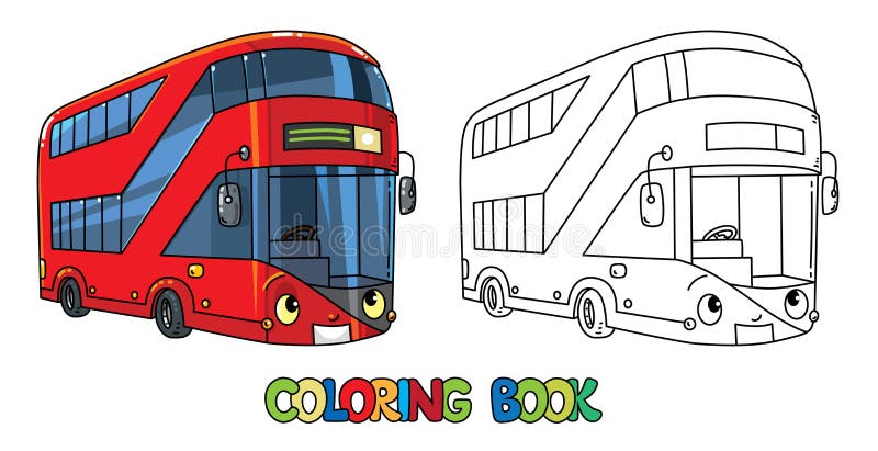 Funny london bus with eyes coloring book stock vector