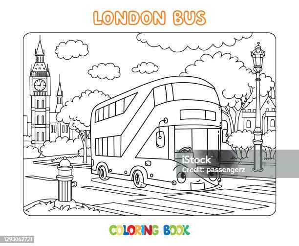 Funny london double decker bus coloring book stock illustration