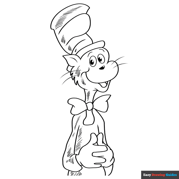 The cat in the hat coloring page easy drawing guides