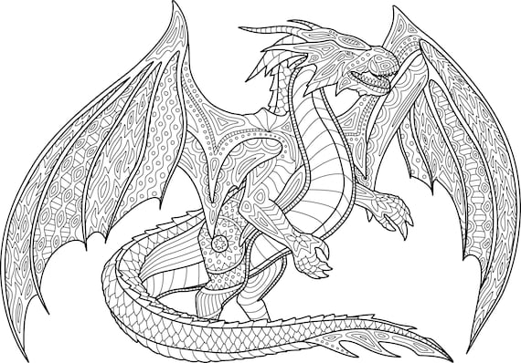Dragon digital printable coloring page medium difficulty