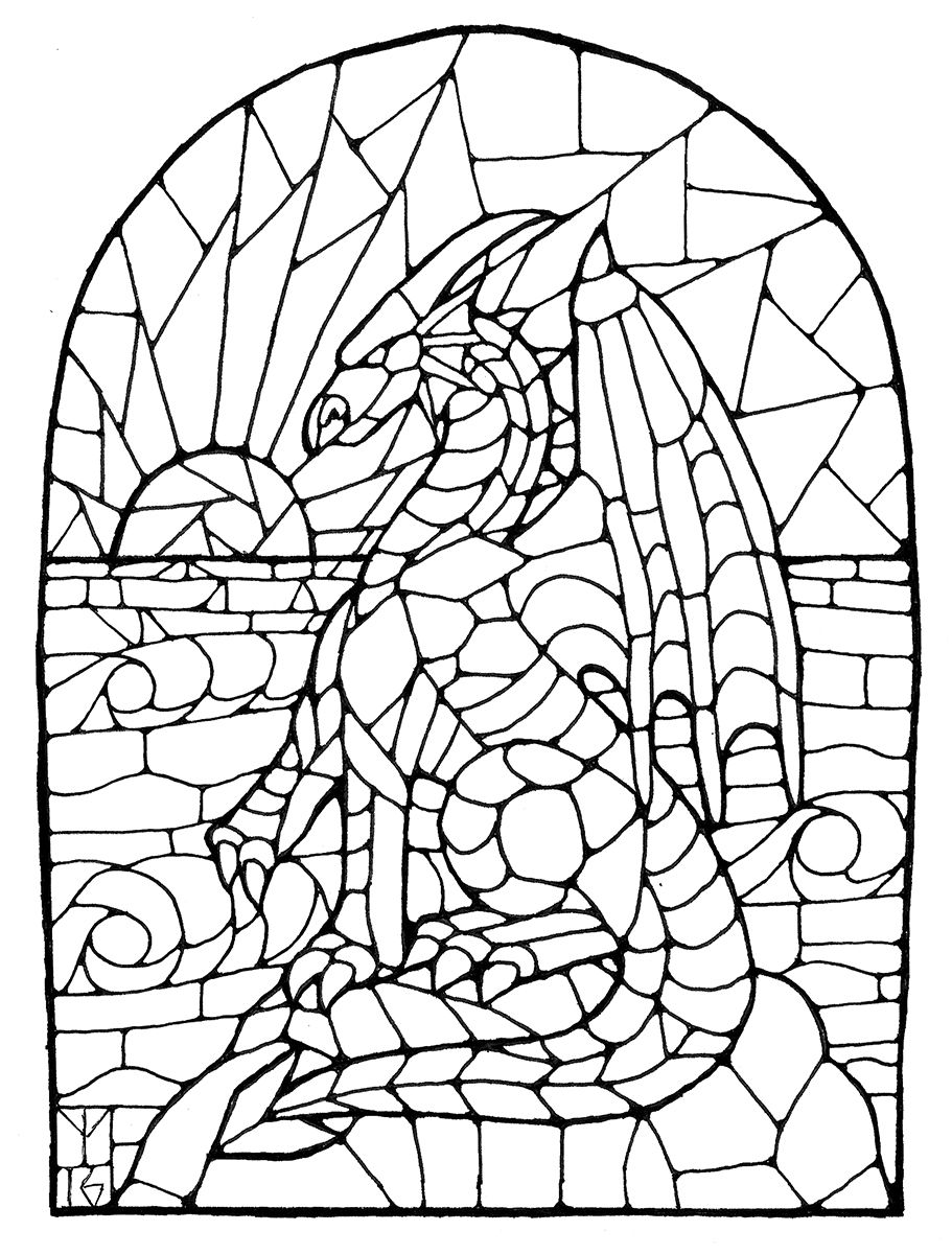Inktober stained glass dragon dragon coloring page medieval stained glass stained glass patterns