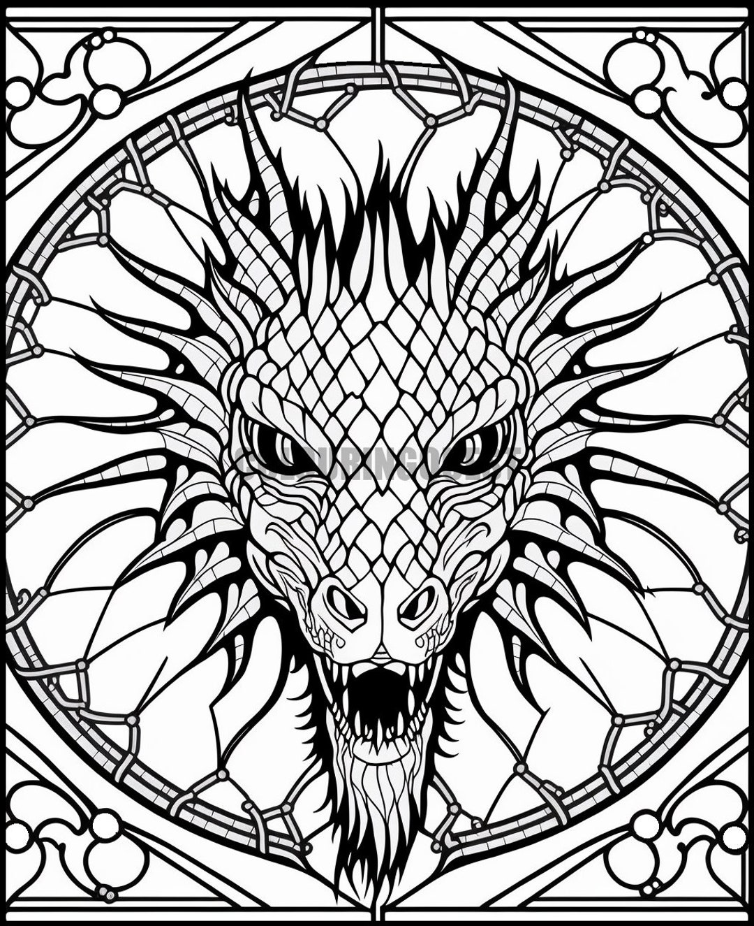 Dragon coloring sheet dragon stained glass printable adult coloring page