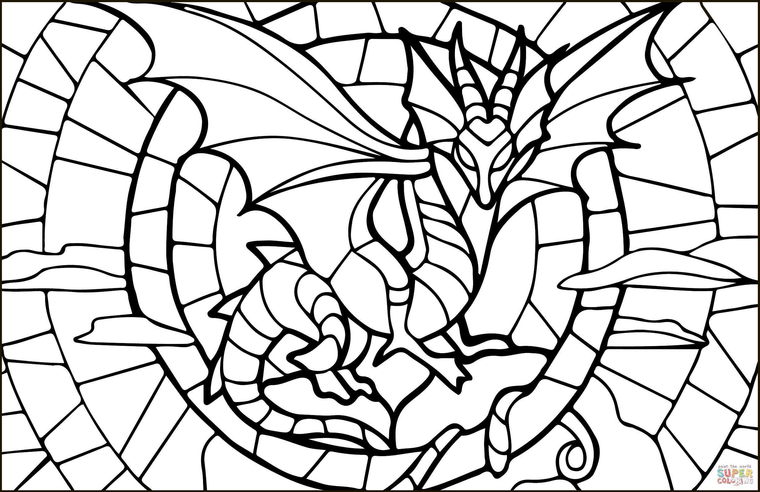 Dragon stained glass coloring page free printable coloring pages