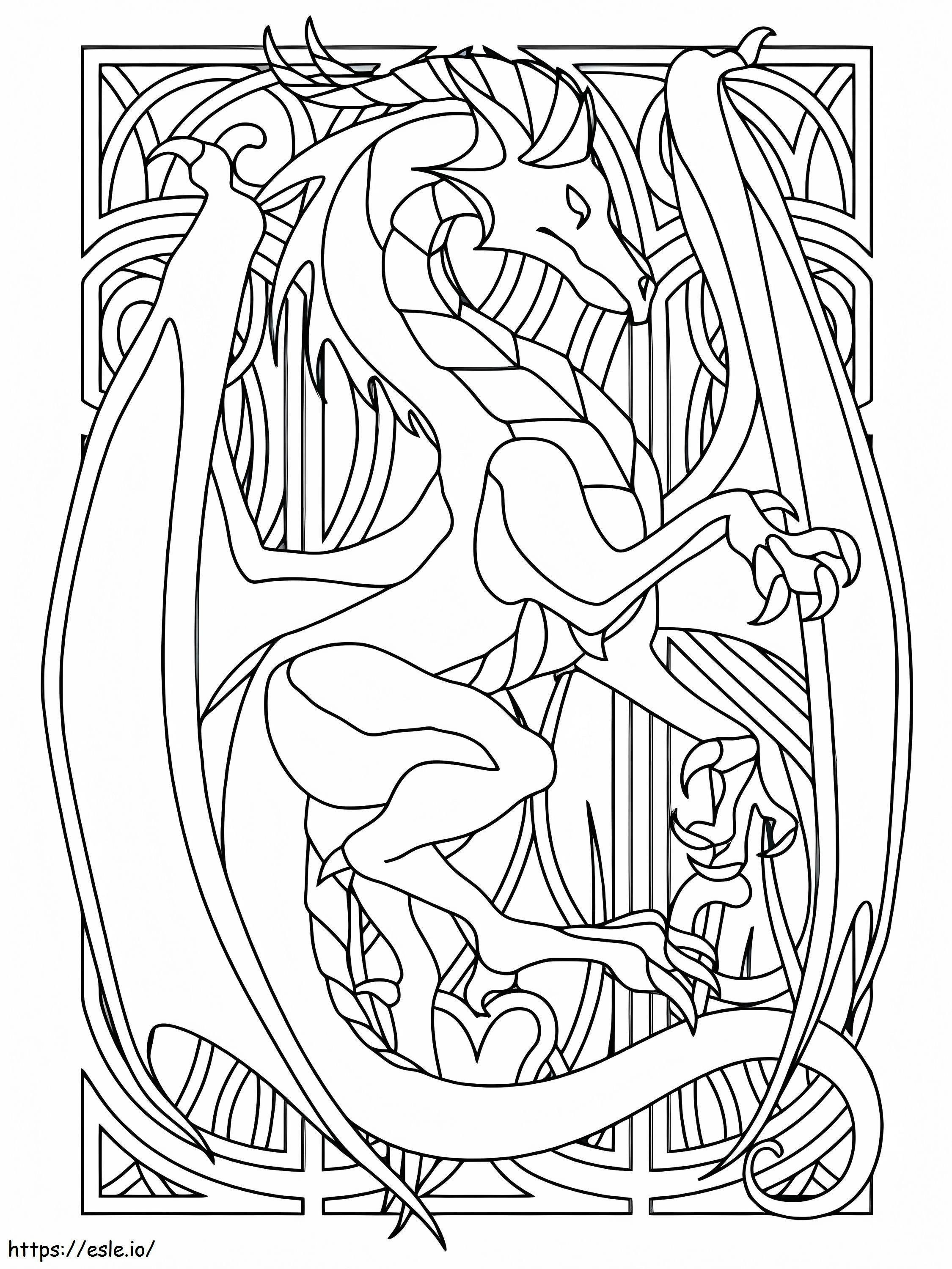 Dragon stained glass coloring page