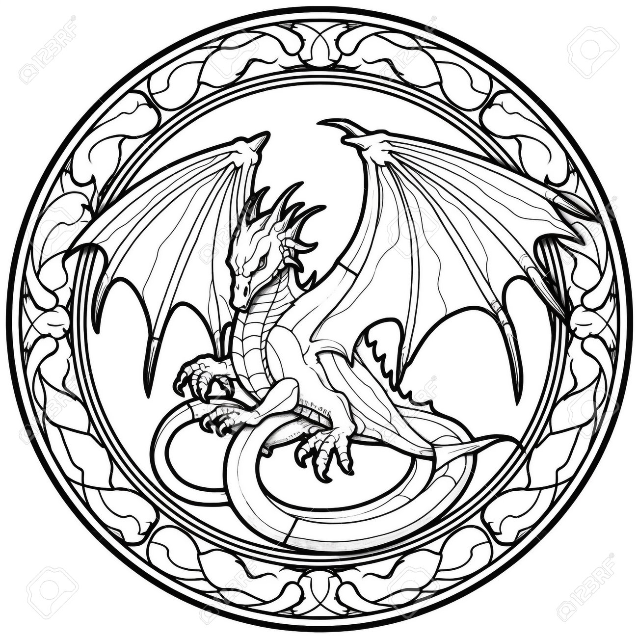 Stained glass dragon coloring pages stock photo picture and royalty free image image