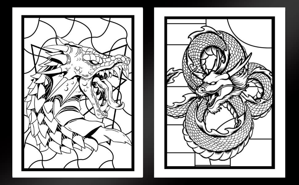 Stained glass dragons coloring book adult coloring book for stress relief relaxation and fun villar madison books