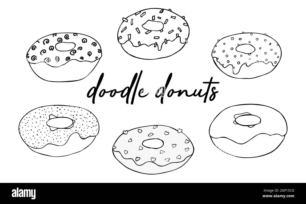 Sweet desserts set donut doodles vector illustration drawing line donuts sketch of delicious donuts stock vector image art