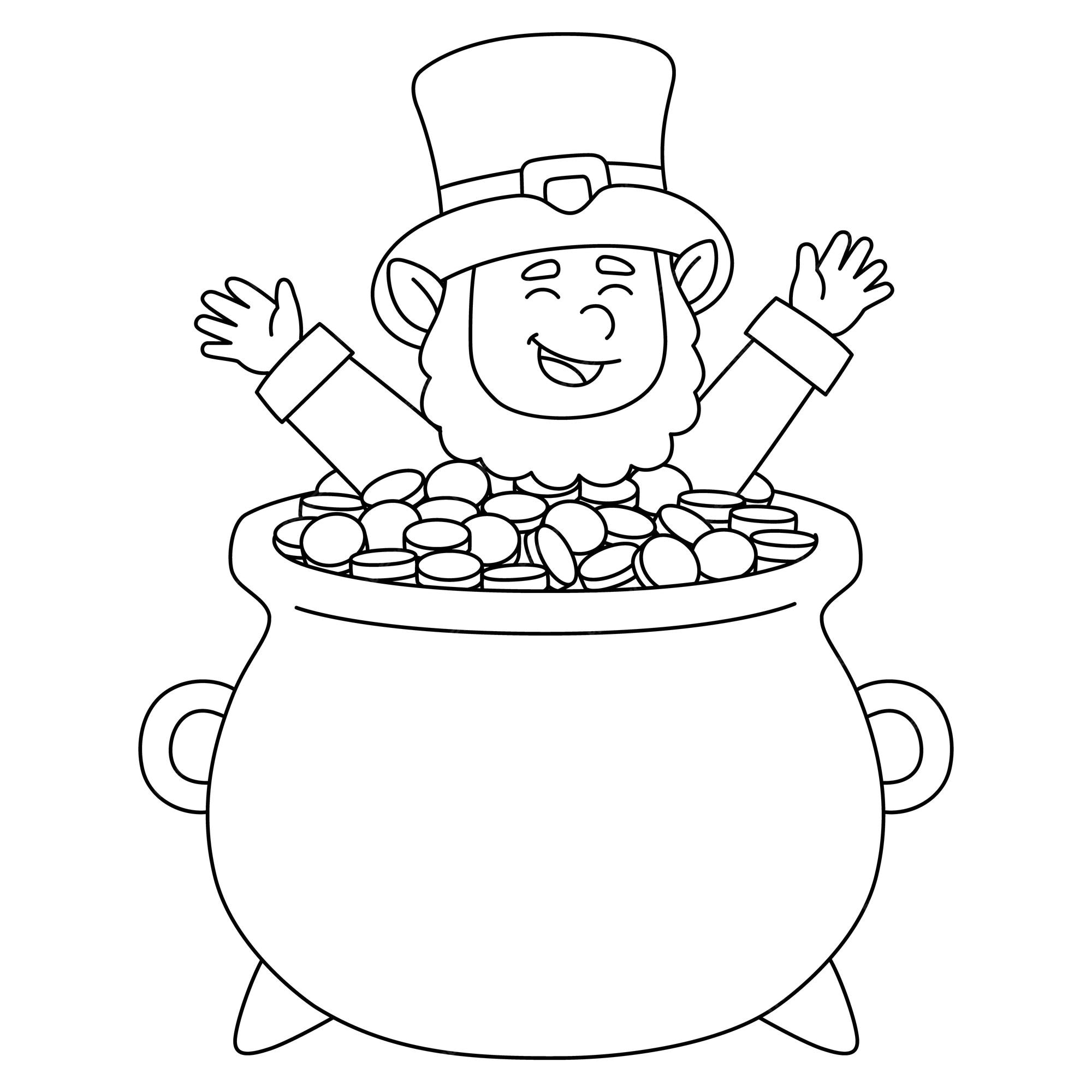 Premium vector a cute and funny coloring page of a st patrick day leprechaun pot of gold provides hours of coloring fun for children to color this page is very easy