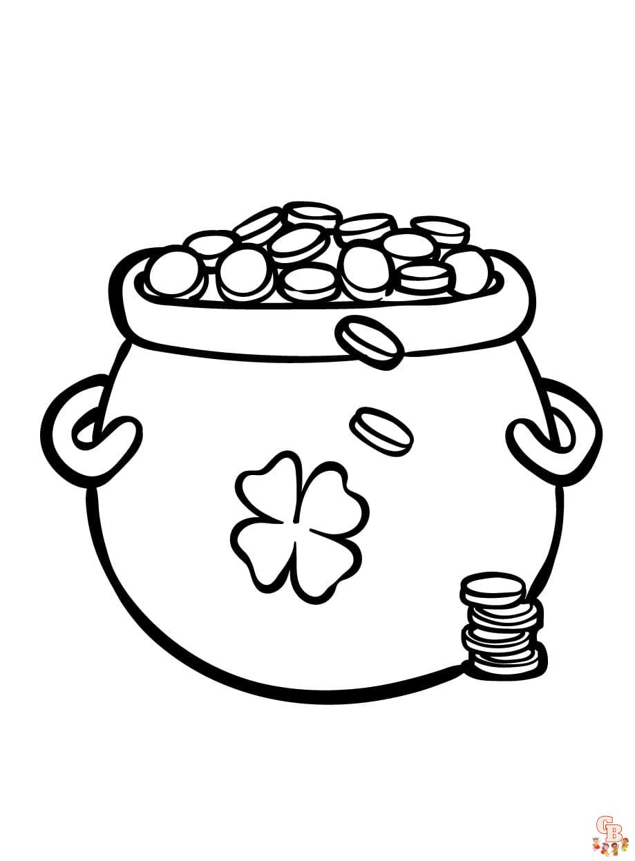 Printable pot of gold coloring pages free for kids and adults