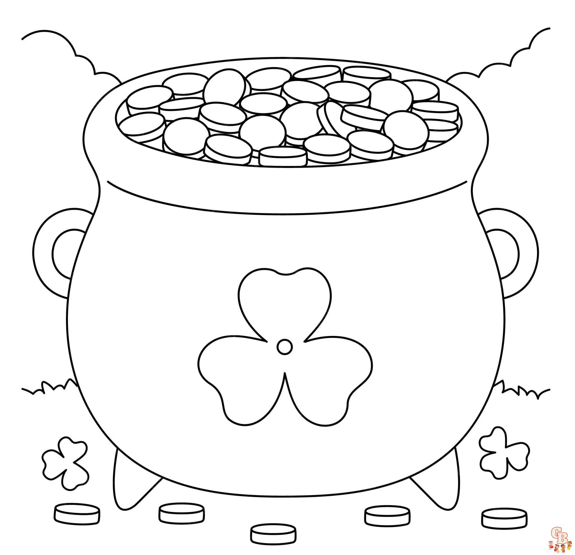 Printable pot of gold coloring pages free for kids and adults