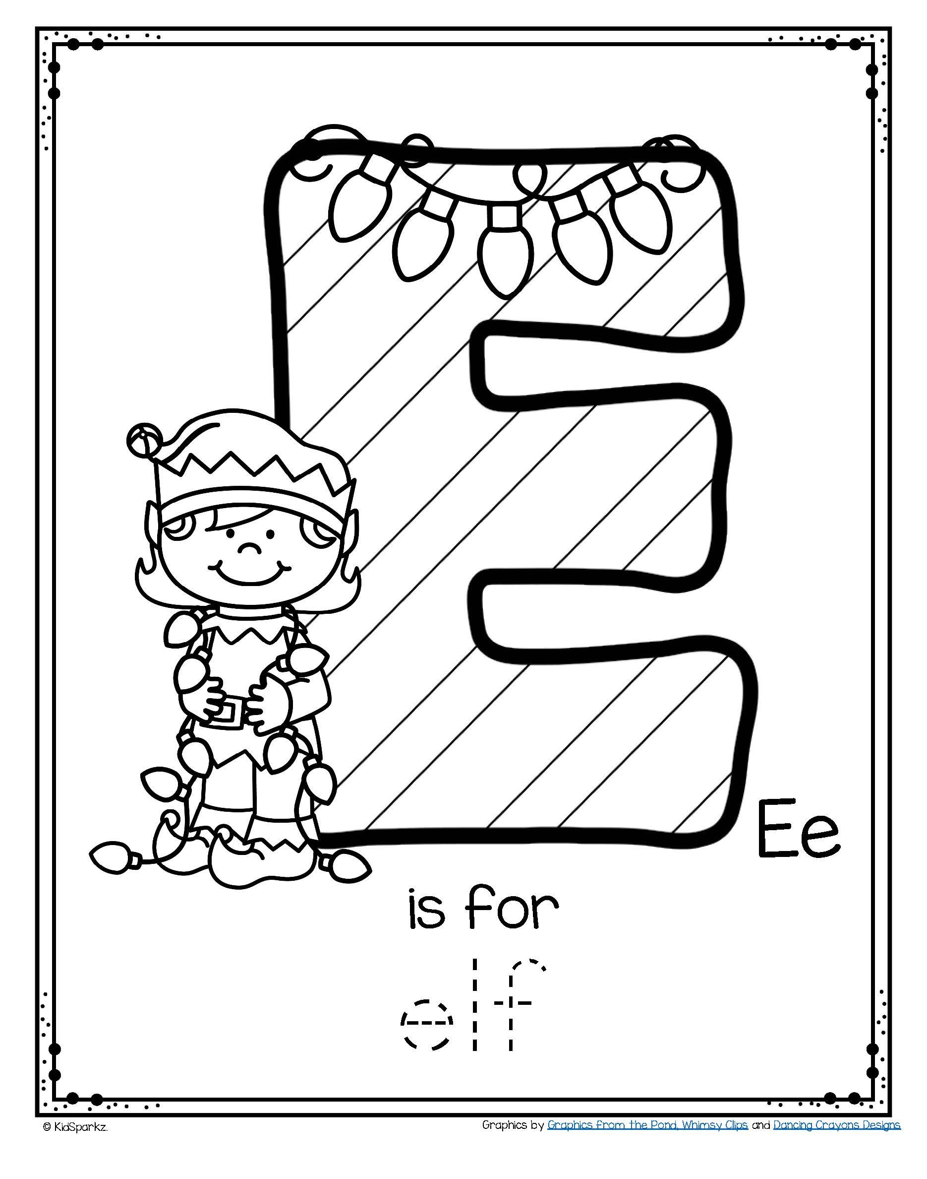 Letter e is for elf trace and color christmas printable free preschool projects letter e free lettering