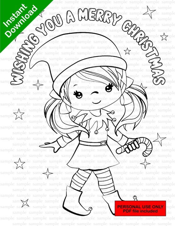 Christmas elves coloring page elf colouring sheet instant download pdf included download now