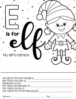 E is for elf coloring activity