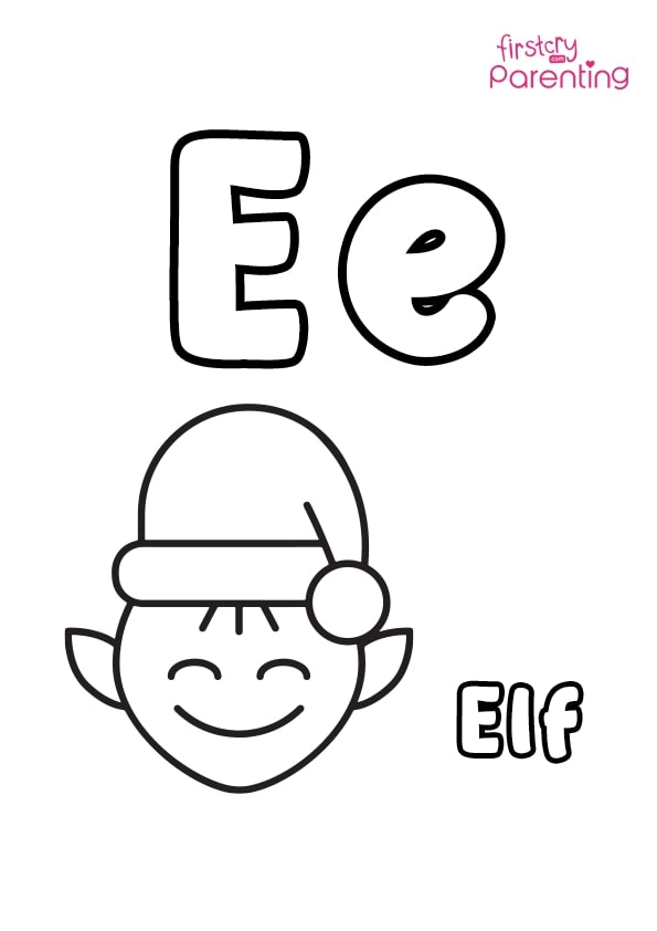 E for elf coloring page for kids