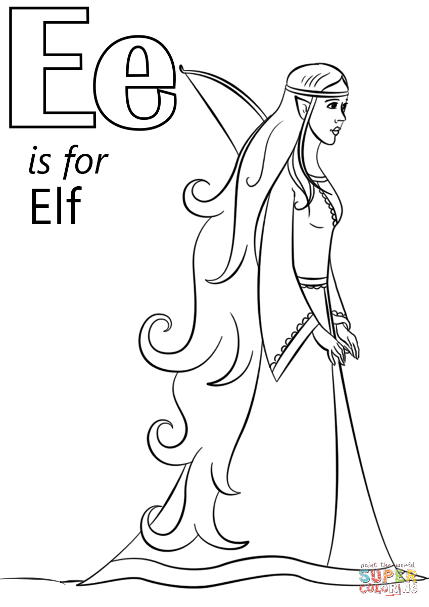 Letter e is for elf coloring page from letter e category select from printable crafâ coloring pag free printable coloring pag free printable coloring