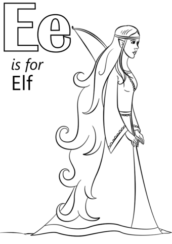 Letter e is for elf coloring page free printable coloring pages