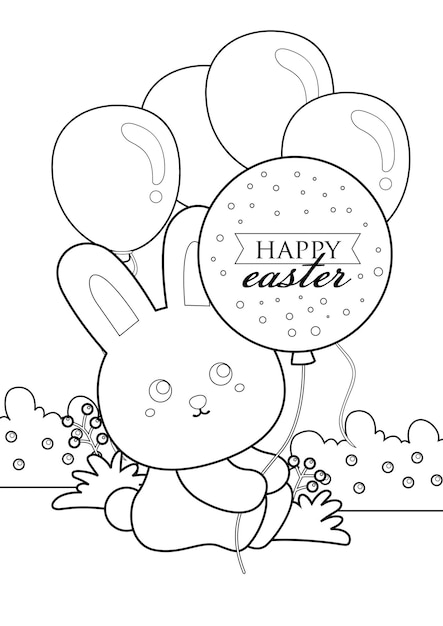 Premium vector coloring pages for kids a page happy easter card easter bunny theme