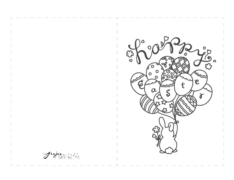 Free happy easter bunny coloring page and card