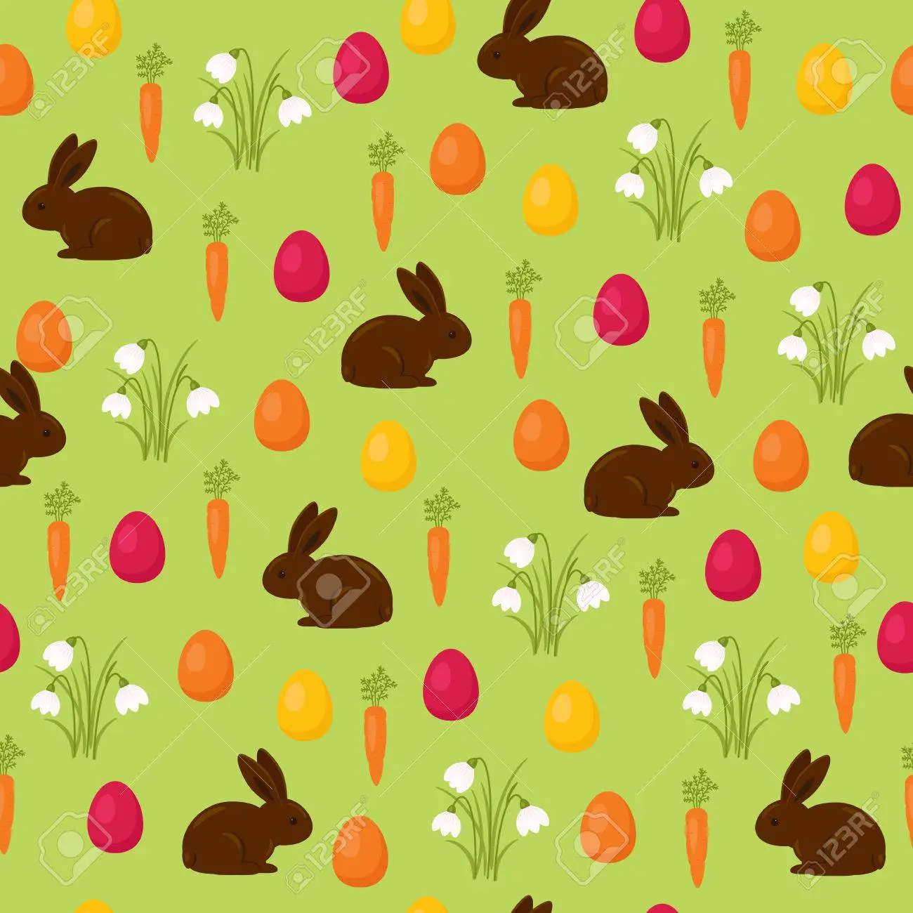 Easter seamless wallpaper chocolate bunny with easter basket and easter eggs beautiful pattern can be used for wallpaper background surface texture textile or wrapping paper royalty free svg cliparts vectors and stock