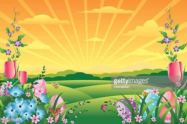 Self illustrated easter background beautiful scenery drawing easter backgrounds background