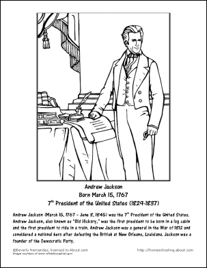 Andrew jackson wordsearch worksheets coloring pages