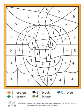 Halloween color by numbers worksheets