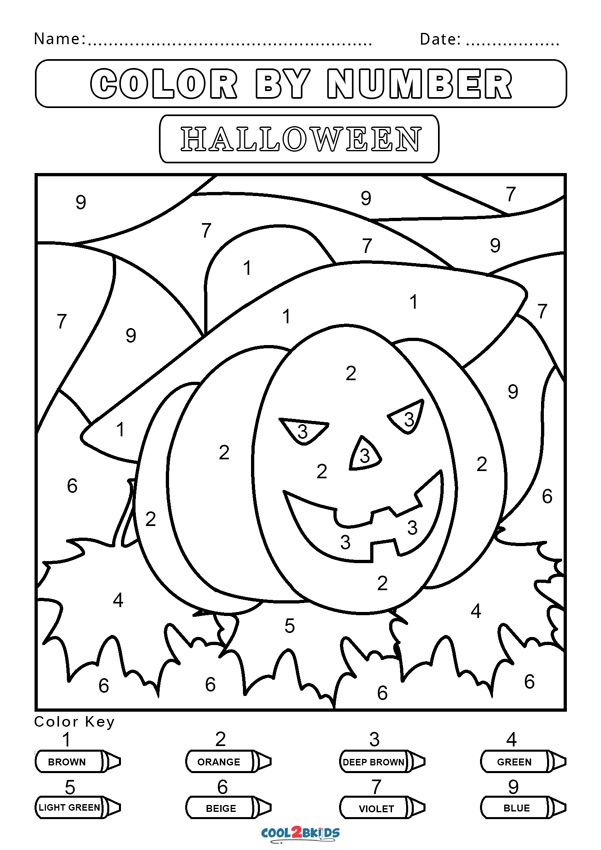 Free color by number worksheets coolbkids halloween worksheets kindergarten colors halloween color by number