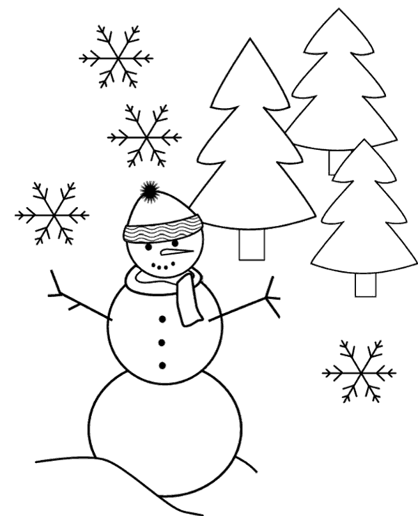 Winter coloring page with snowman