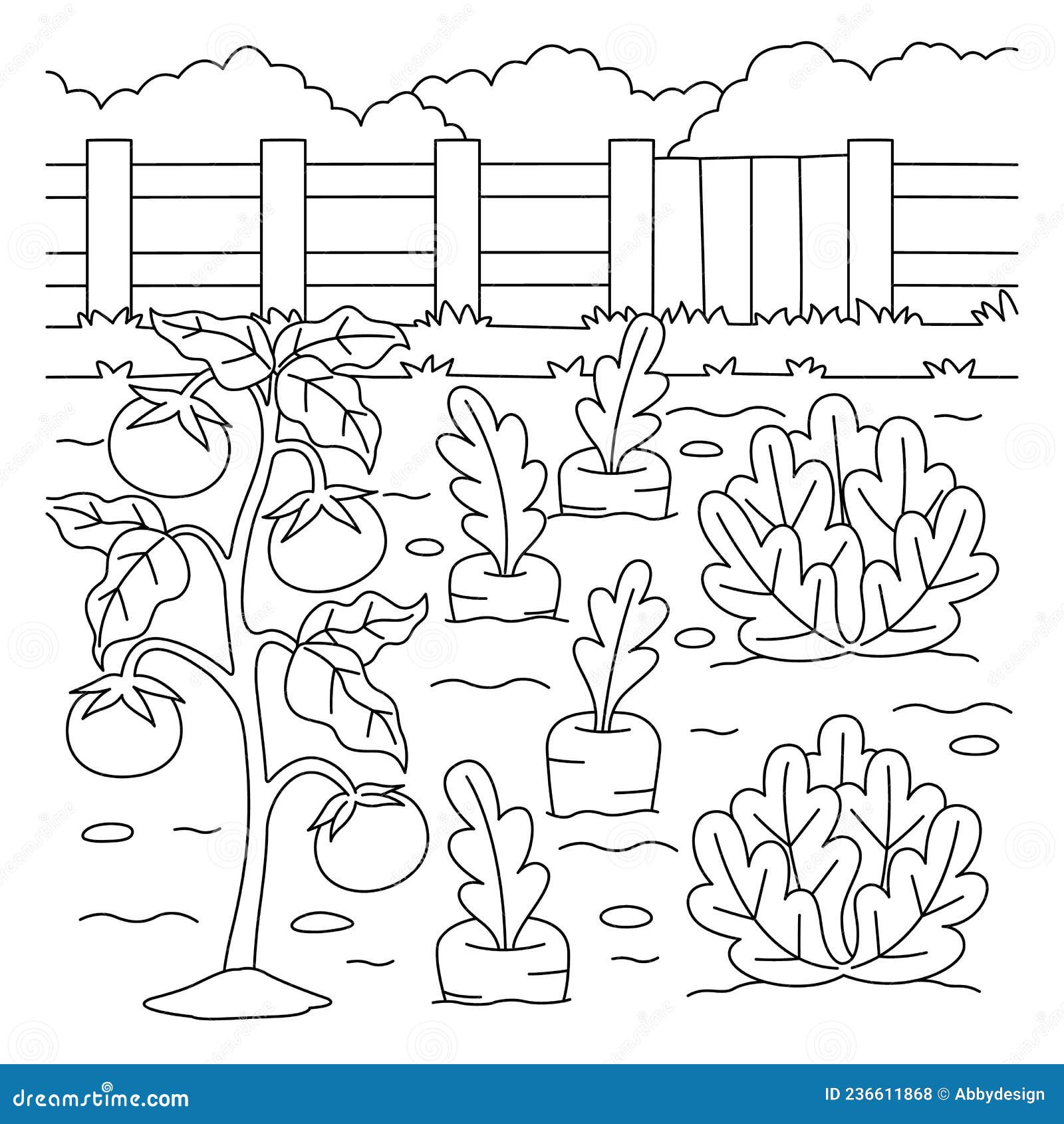 Vegetable field coloring page for kids stock vector