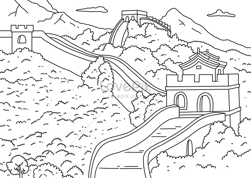 Coloring page great wall of china illustration imagepicture free download