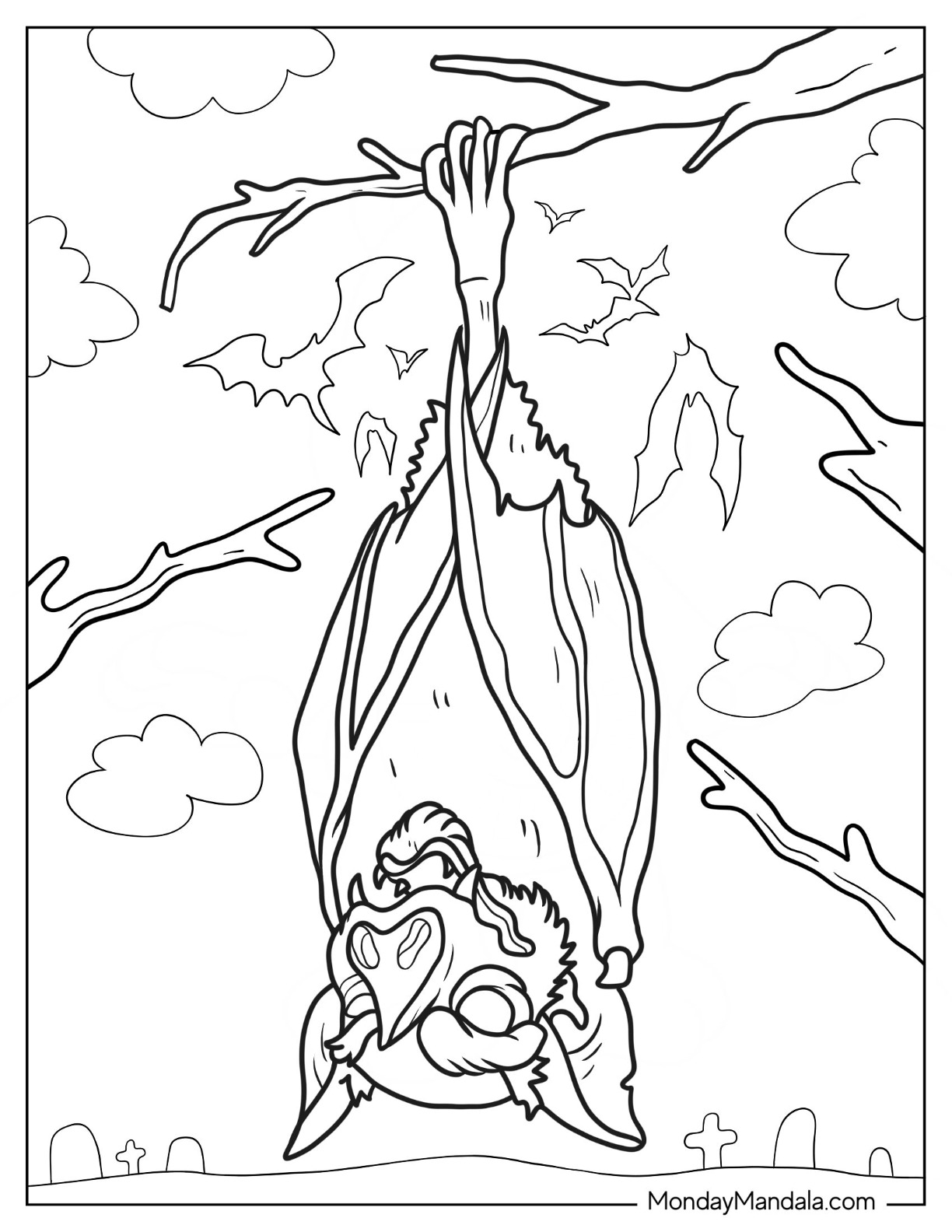 Bat coloring pages free pdf printables