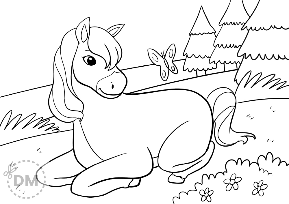 Easy horse coloring page printable sheet for kids