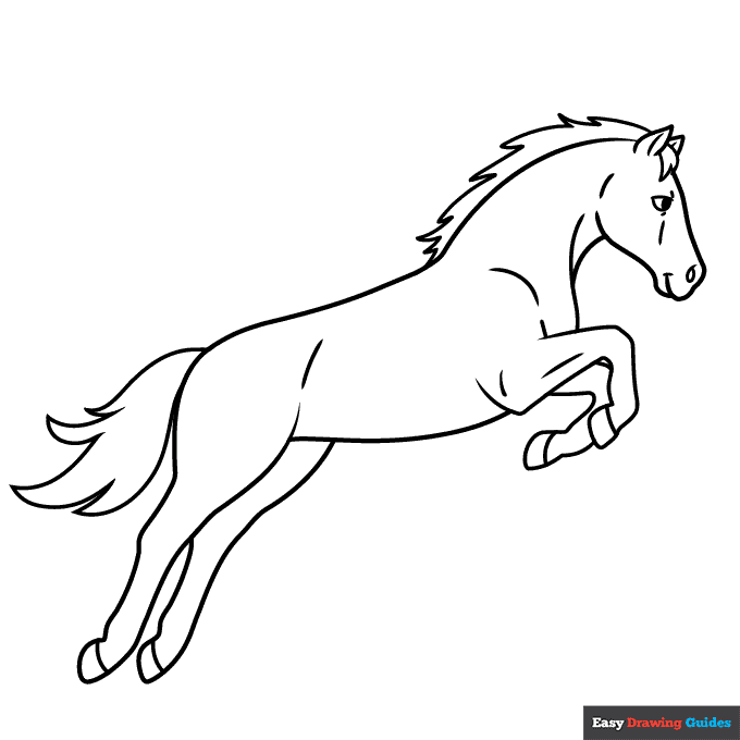 Jumping horse coloring page easy drawing guides