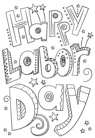 Happy labor day doodle coloring page free printable coloring pages