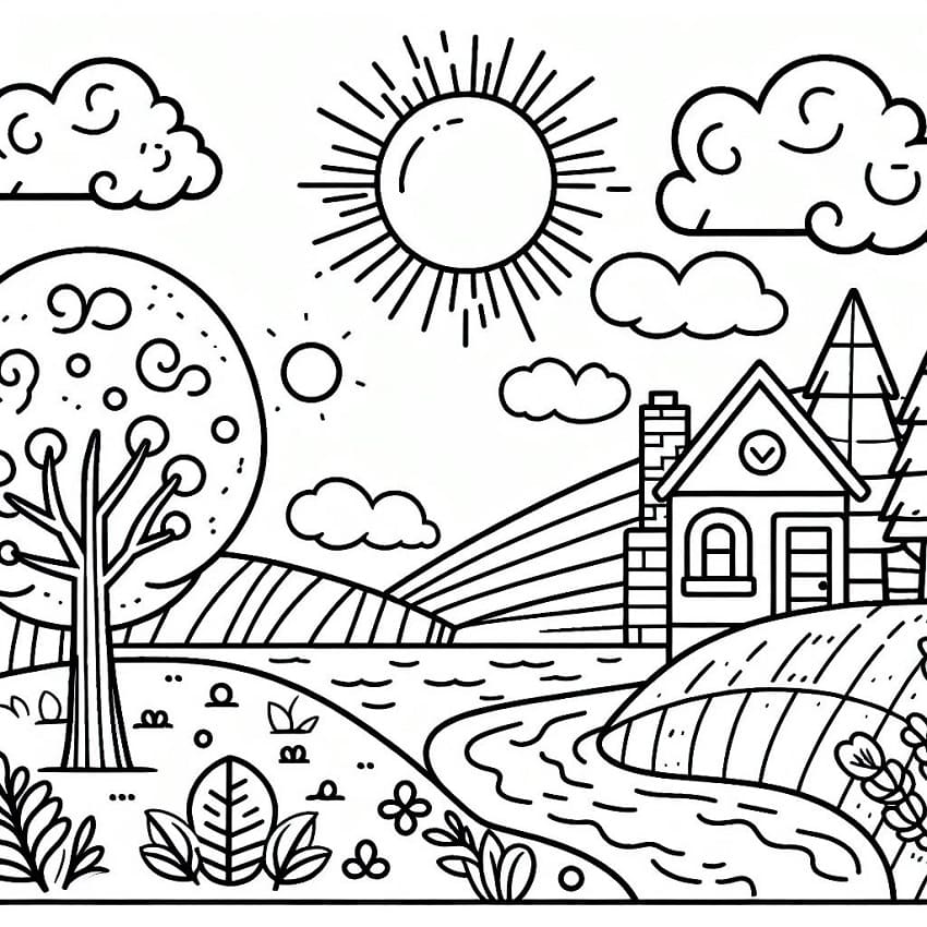 Simple landscape coloring page