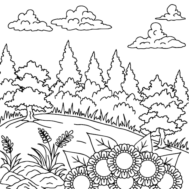 Premium vector design vector coloring page landscape nature